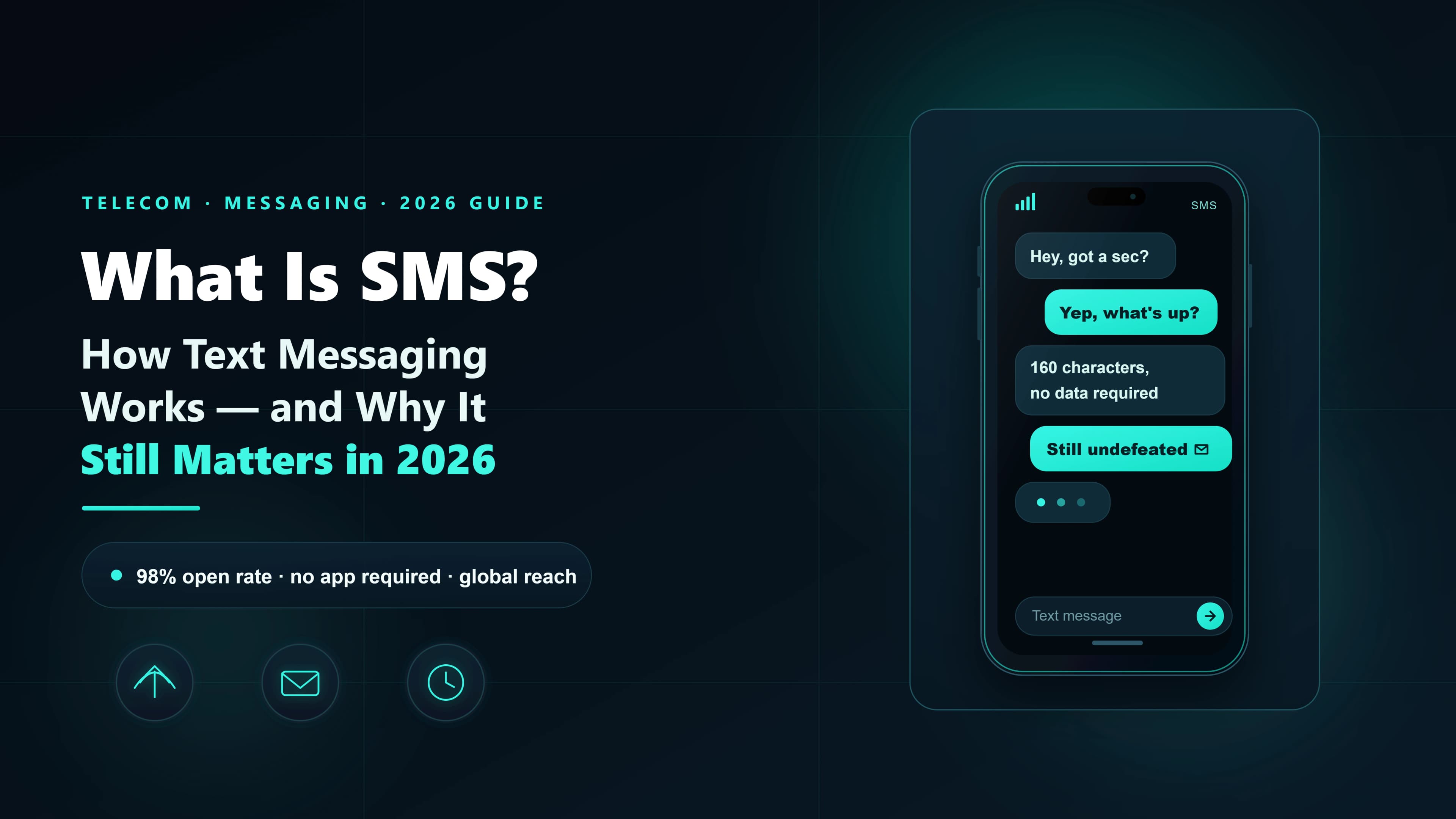 Abstract illustration representing SMS text messaging — how Short Message Service works and why it still matters in 2026.