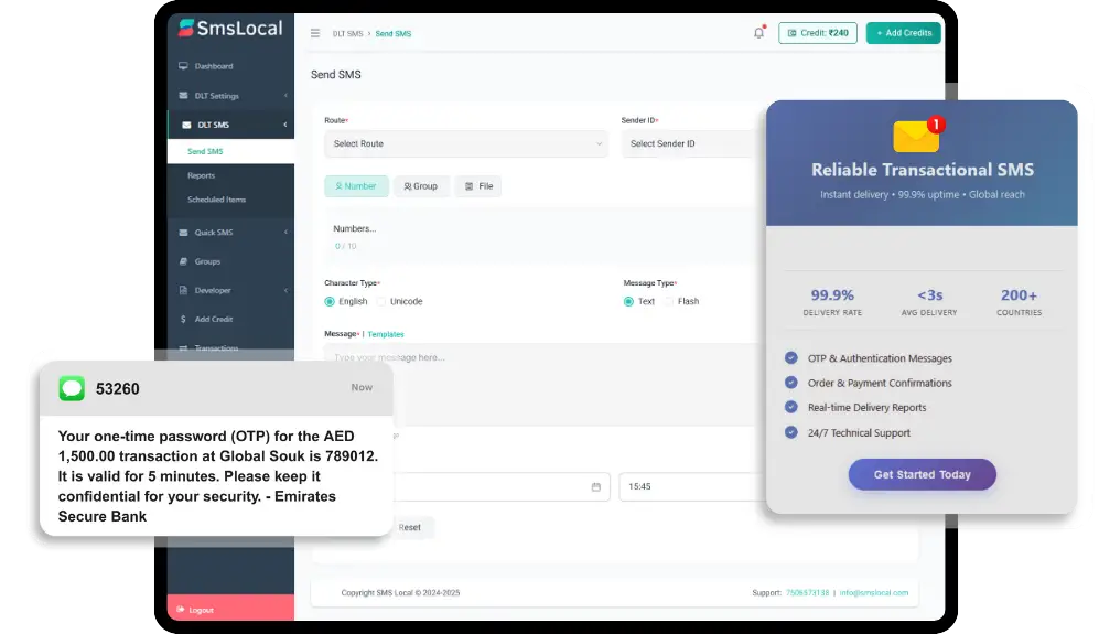 Reliable Transactional SMS Instant OTPs, Alerts & Updates
